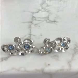 Elegant Silver and Blue Clip-On Earrings